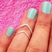2 Chevron Above The Knuckle Ring - Silver Chevron Knuckle Rings - Set of 2 by Tiny Box -