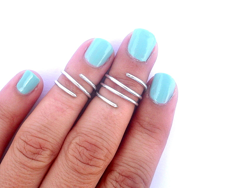 2 Above The Knuckle Rings - Wire Wrapped Above Knuckle Ring - Simple Silver Wrap Ring- Set Of 2 By Tiny Box